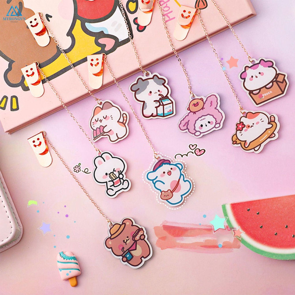 Phụ kiện đánh dấu trang sách bằng kim loại acrylic họa tiết hoạt hình dễ thương