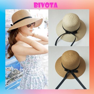 Mũ Bivota nón cói đi biển vành rộng thắt nơ sau siêu xinh MN24