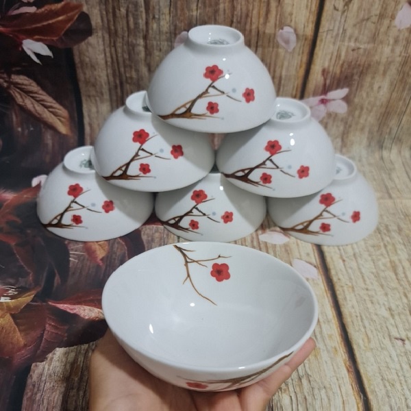 tô chén sứ hồng mai sứ Minh Long - tô chén hồng mai sứ minh long