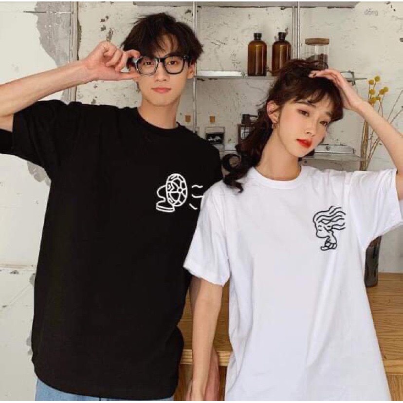 Áo cặp nam nữ, áo thun đôi unisex in hình ChiBi logo nhỏ vải co giản thoải mái
