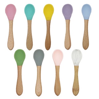 Thìa ăn dặm - muỗng silicon Cán Gỗ cho bé yêu