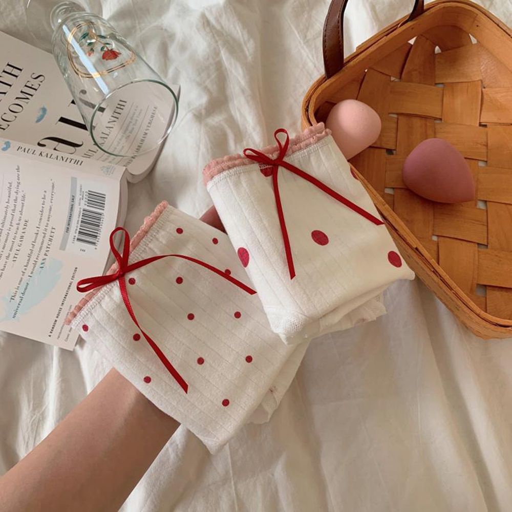 Quần lót mềm mại phối ren thoáng khí in họa tiết chấm bi phong cách Hàn Quốc ngọt ngào cho nữ