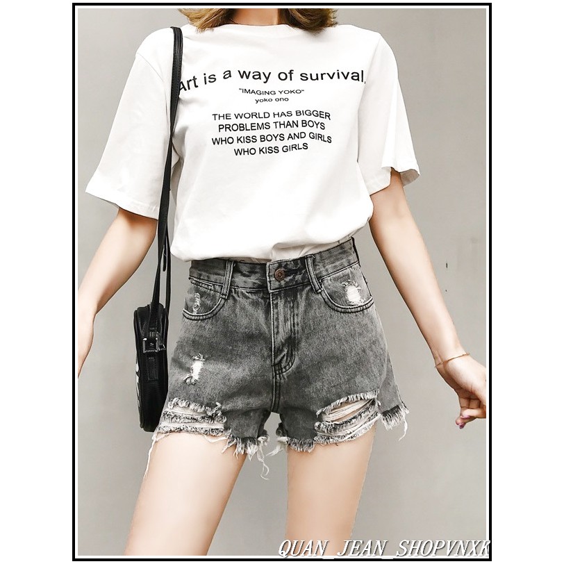Quần short jean nữ MÀU XÁM RÁCH 2 BÊN CÀO TƯA mẫu mới S0#FQ-67