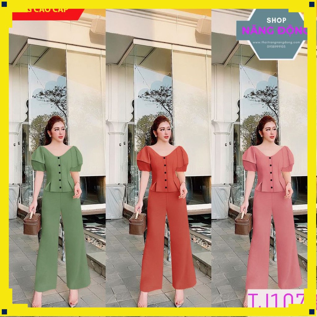Set nguyên bộ FREESHIP quần ống suông tay loe tầng xinh xắn J1073