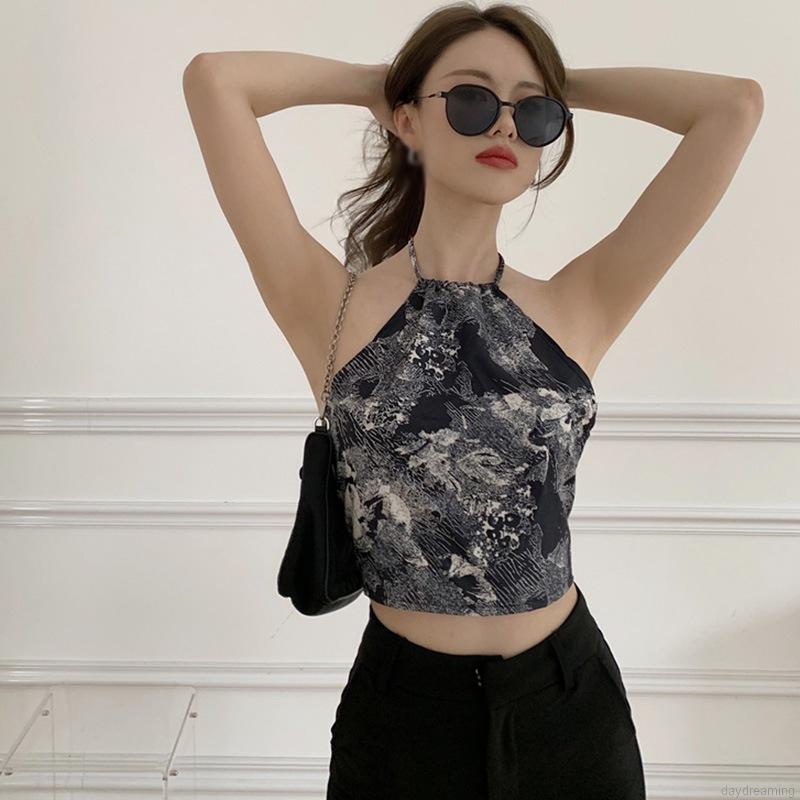 Áo croptop sát nách in hình thời trang phong cách retro