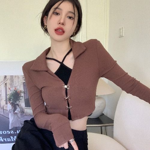 Set đồ COZOKC gồm áo dây và áo khoác cardigan dài tay xinh xắn dành cho nữ