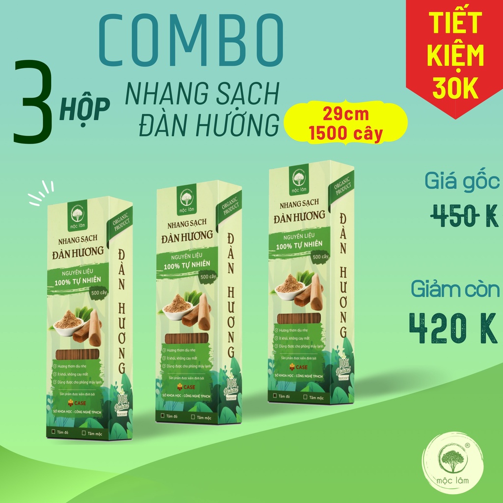 [COMBO 3HỘP] Nhang Sạch Đàn Hương 1500cây - 29cm  - TIẾT KIỆM 30K - Nhang thiên nhiên MỘC LÂM