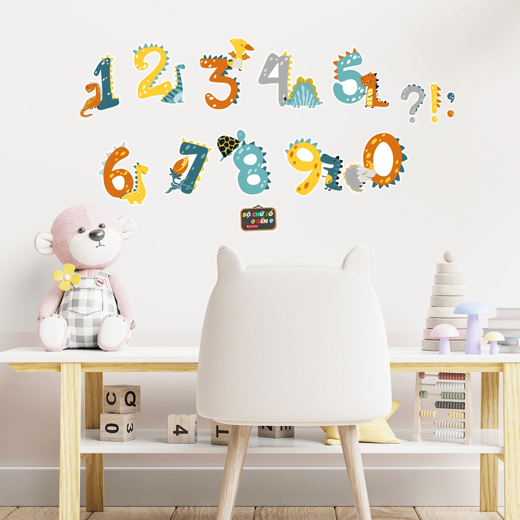 Decal Bảng Chữ Số Từ 0 đến 9 hình Khủng Long 𝑭𝒓𝒆𝒆𝒔𝒉𝒊𝒑 Màu Sắc Dễ Thương, hình ảnh sắc nét, chống nước