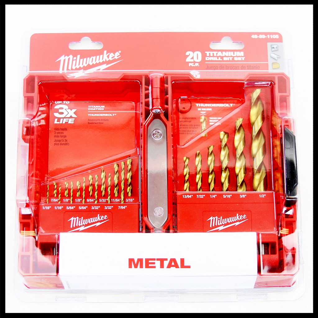 Bộ mũi khoan chân kẹp Milwaukee 48-89-1105 Thunderbolt Titanium 20 chi tiết
