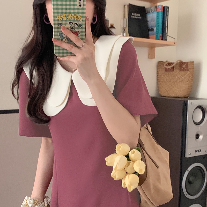【Hana and Alice】Cá Tính Cổ áo búp bê thịnh hành Váy chữ A cho bé gái