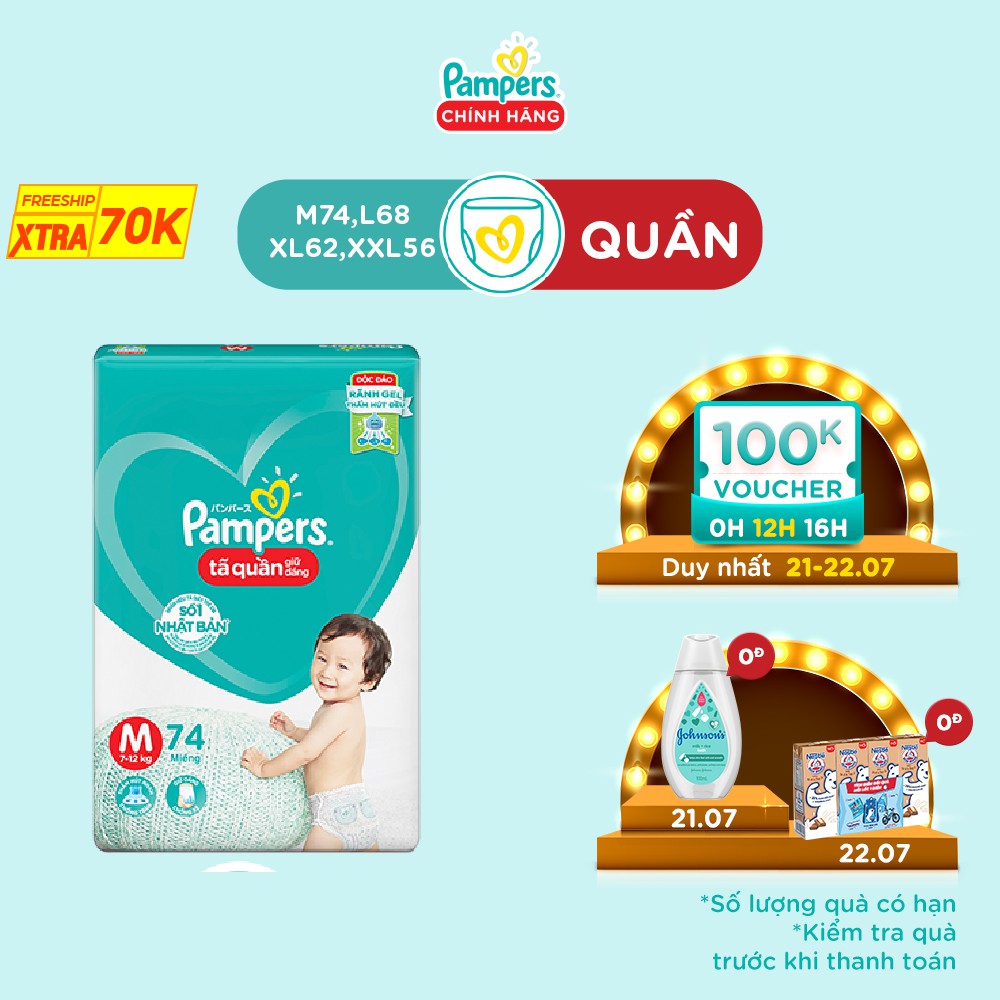 Tã/Bỉm Quần Pampers Giữ Dáng Mới Gói Cực Đại M74/L68/XL62/XXL56