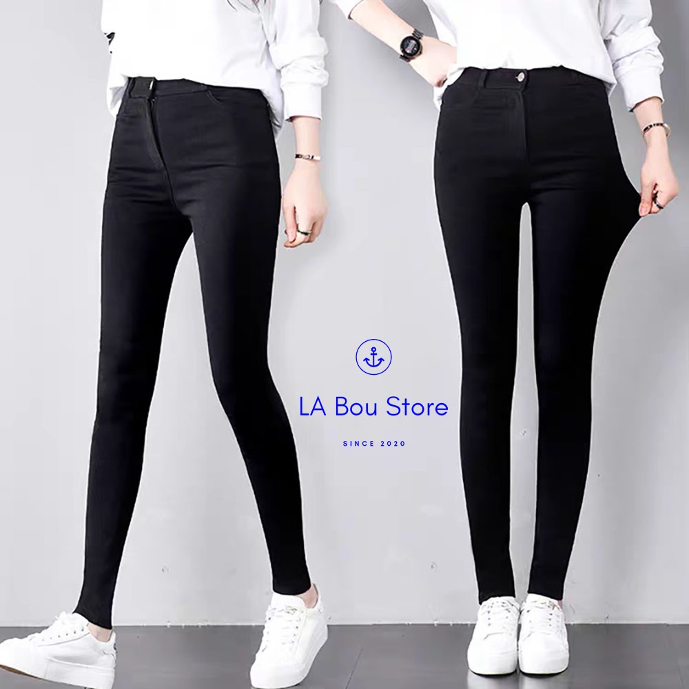 Quần jeans skinny nữ đen cạp cao 1 cúc LA-JE-01