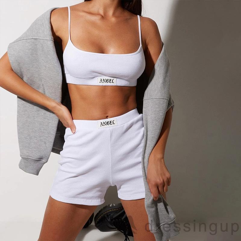 Bộ 2 Món Áo Croptop Hai Dây + Quần Short Lưng Cao Ôm Dáng Thời Trang Mùa Hè Cho Nữ