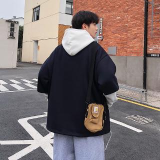 Áo Hoodie Phối Nhung Dáng Rộng Kiểu Hồng Kông Cá Tính Cho Nam