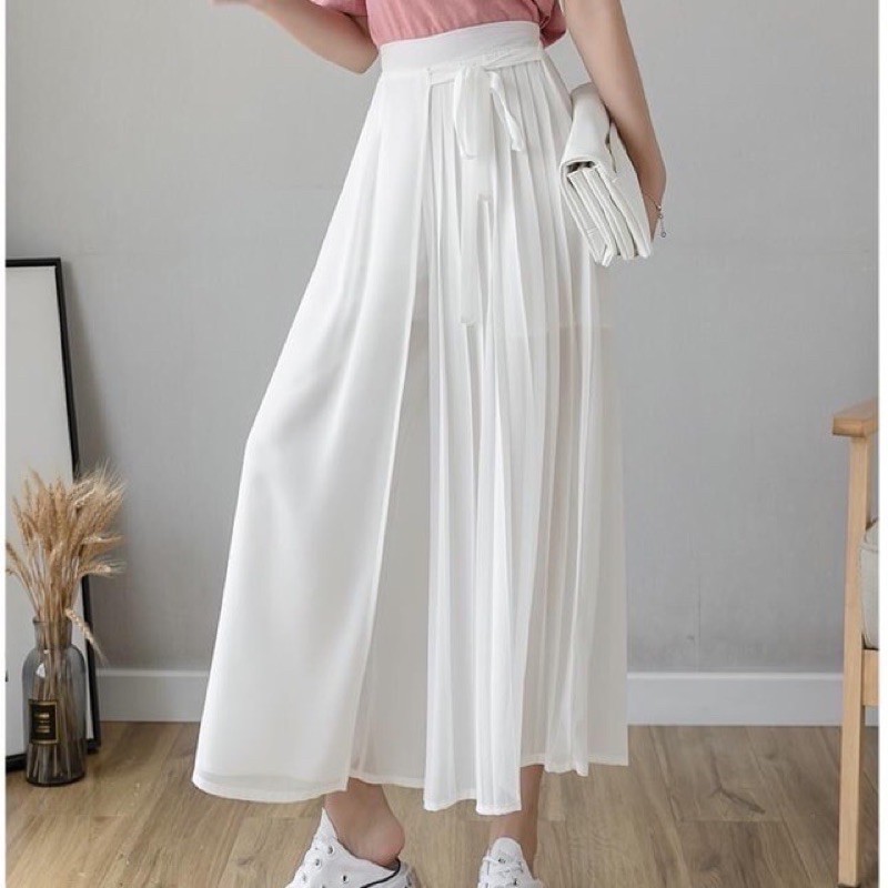 Quần voan chiffon ống rộng giả váy đấp tà cột nơ có bigsize