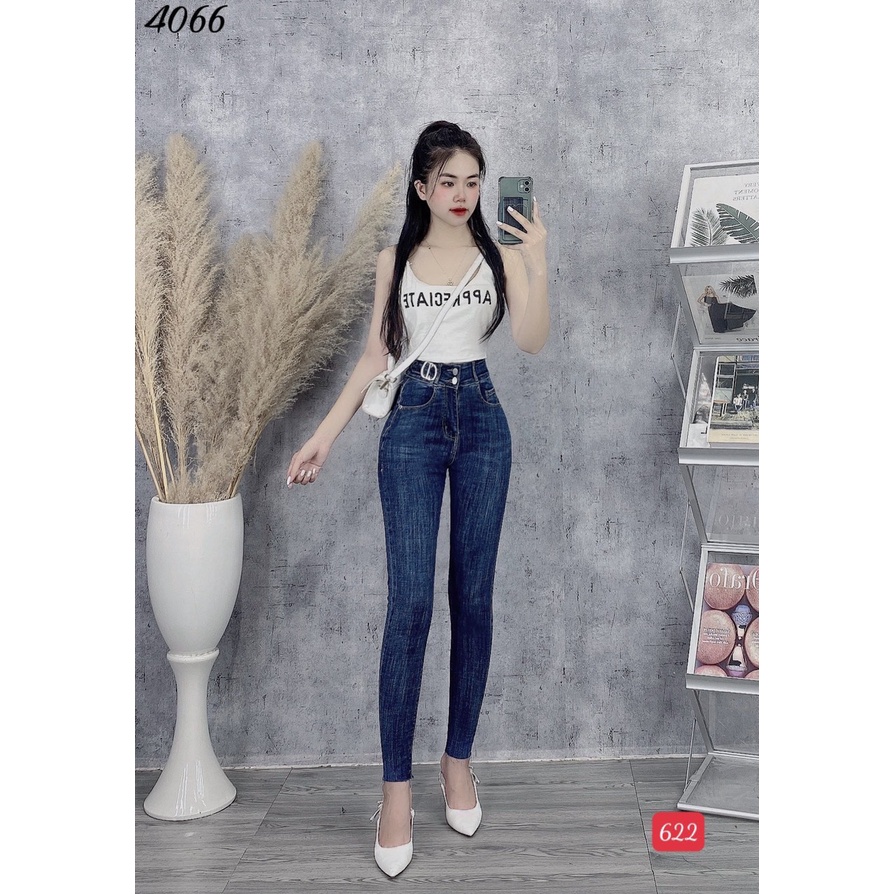 Quần jean nữ lưng cao co giãn 3 nút siêu xinh❤️A-T Fashion❤️ Quần bò cạp cao bigsize skinny jeans dáng ôm trơn dài-QJ622