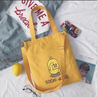 Túi Vải Tote Chú Vịt Vàng Đeo Vai Đeo Chéo Cho Bạn Nam Và Nữ, Miệng Túi Có Khoá Kéo Hàng Quảng Châu Cao Cấp Mơ House