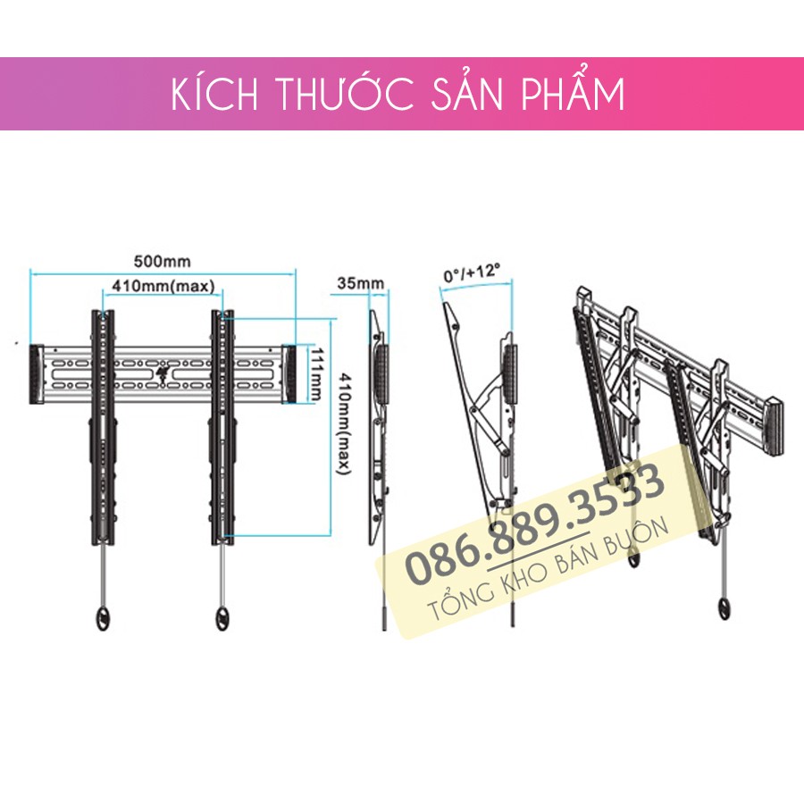 Giá Treo Tivi Gật Gù NB C2T 32 - 43 - 50 - 55 - 65 Inch - Điều Chỉnh Góc Nghiêng Tới 12 Độ Dễ Dàng