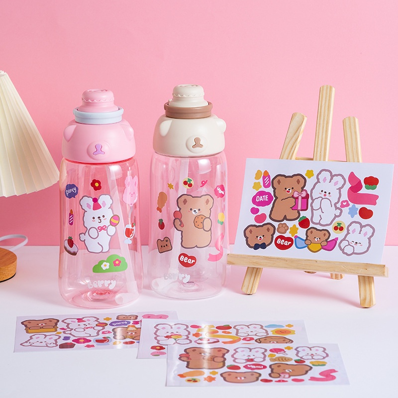 Nhãn dán trang trí sổ tay bằng pvc chống thấm nước họa tiết gấu thỏ dễ thương