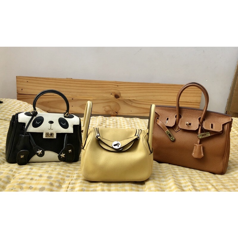 Túi Da Bò Màu Nâu Bò Bản Khâu Tay Size 25