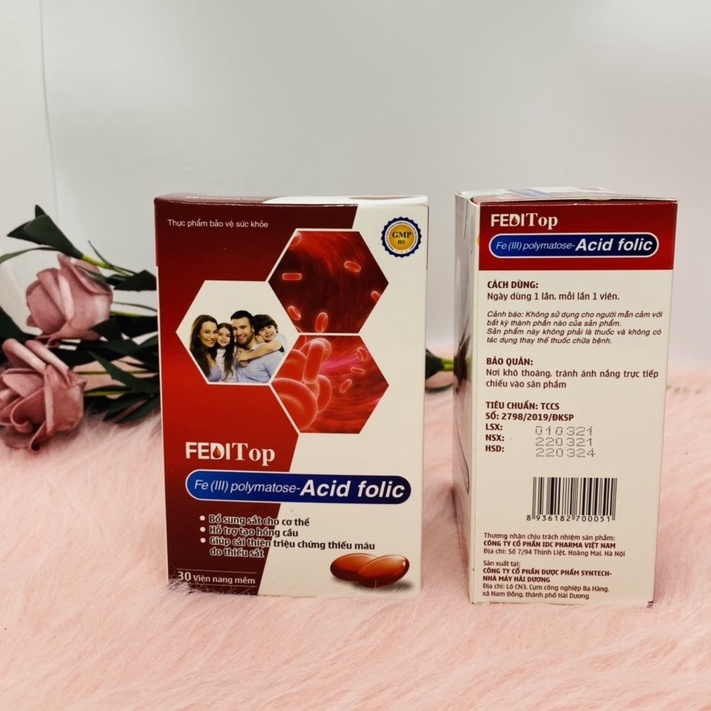 Bổ sung sắt Feditop hộp 30 viên và hộp 20 ống giúp tạo hồng cầu, giảm thiếu máu do thiếu sắt