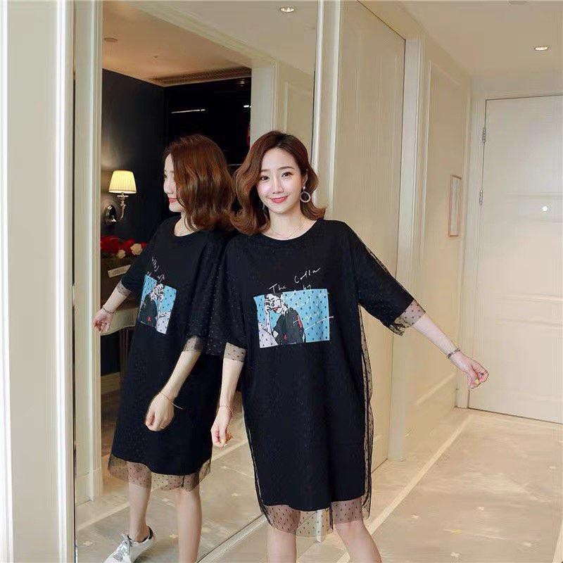 Váy bầu dáng suông phối ren lưới cá tính w160