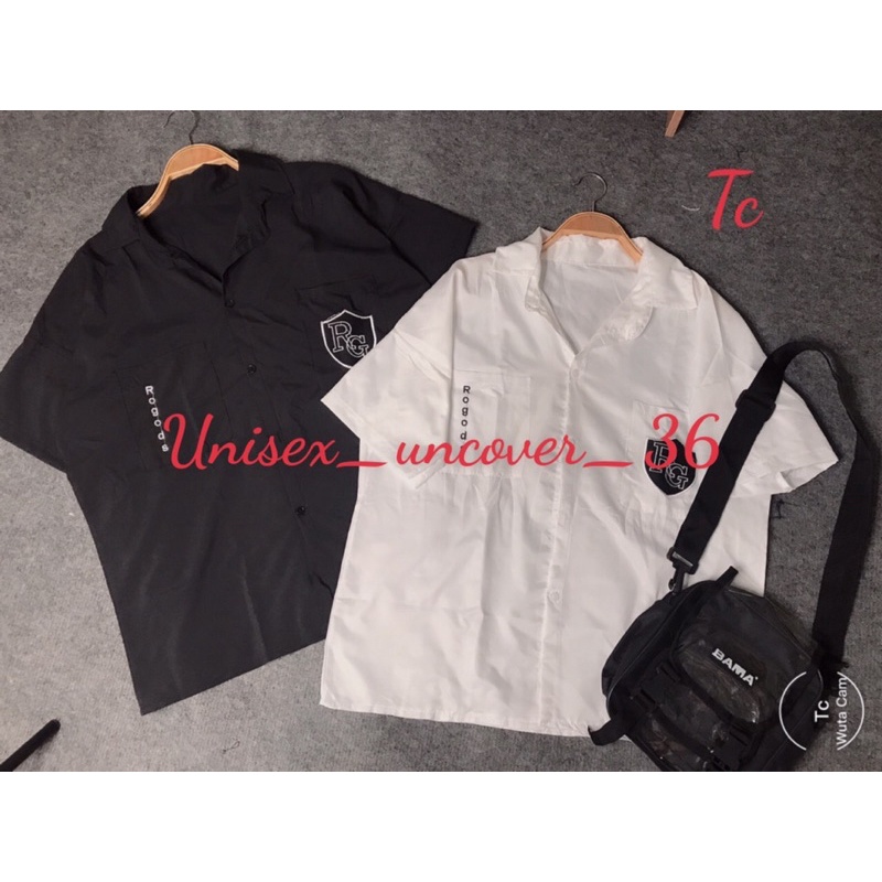 ÁO Sơ Mi Cộc Tay Thêu Lô Gô Nam Nữ UNISEX