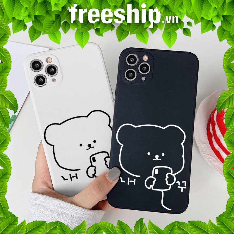 Ốp lưng iphone cạnh vuông gấu nhắn tin 6/6plus/6s/6splus/7/7plus/8/8plus/x/xr/xs/11/12/pro/max/plus/promax