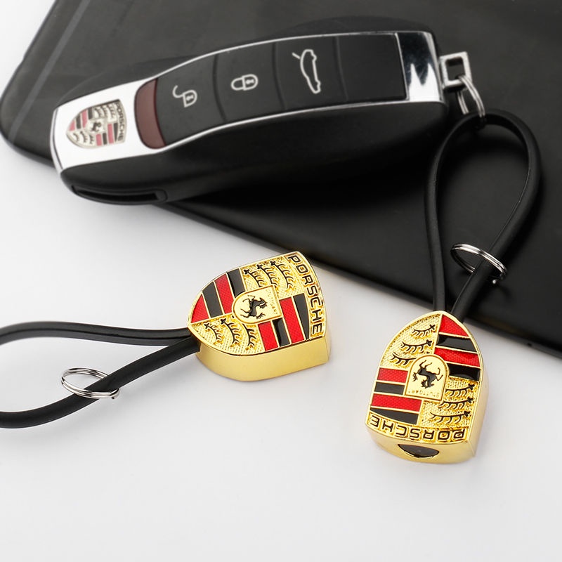 PORSCHE car keychain macan Cayenne Cayman taycan 718 Boxster 911 Panamera double-sided metal logo key pendant