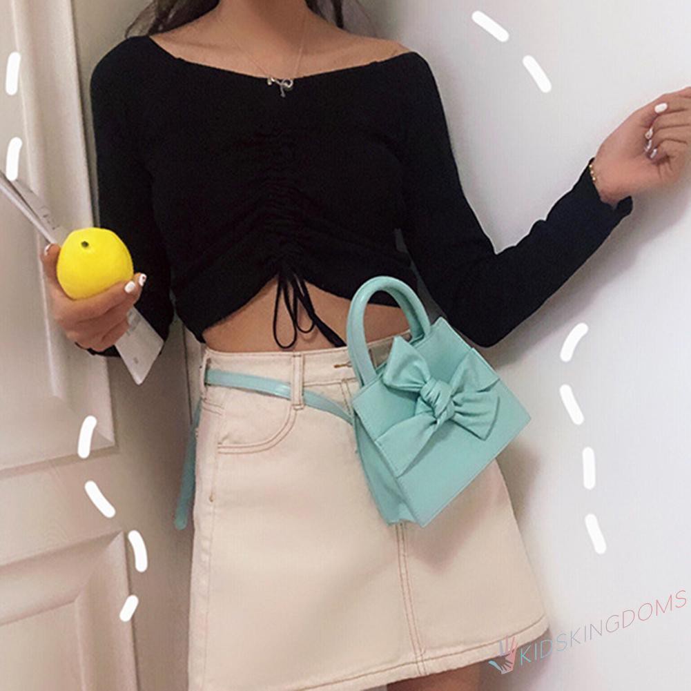 【Big Sale】Mini Elegant Bow Messenger Bag Women Sweet Wristlet Shoulder Belt Pouches