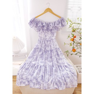 SÒ VINTAGE - DORY Đầm xòe bẹt vai xếp ly