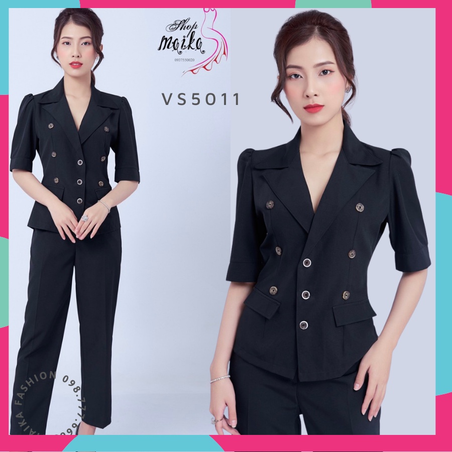 Bộ Vest Nữ Công Sở Tay Ngắn Cao cấp MAIKA form Chuẩn mặc cực tôn dáng, Chất cotton lạnh và có túi hai bên - VS5010