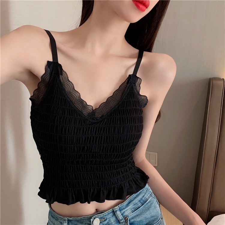 Popular new 2021 new micro-business popular camisole women's base top pleated belt chest pad back-beautifying chest wrap