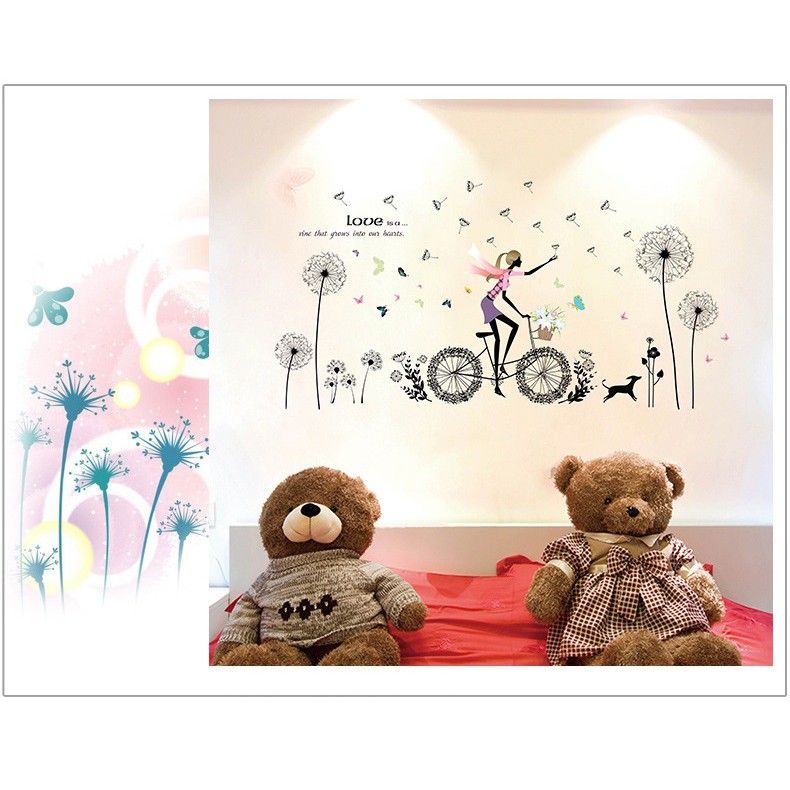 Decal dán tường Cô gái và hoa bồ công anh đen AmyShop DKN109 (93 x 170 cm)