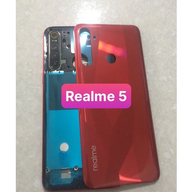 bộ vỏ realme 5 (gồn sươn,lưng,kính cam.phím)