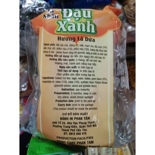 COMBO 5 GÓI BÁNH IN PHAN TÂM NHÂN ĐẬU XANH HƯƠNG LÁ DỨA - gói 400gr