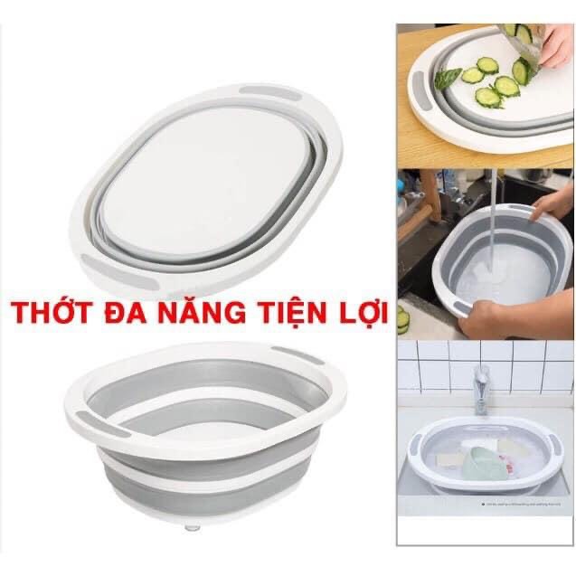 Chậu Gấp Gọn Kiêm Thớt Và Rổ Đựng Đa Năng Loại LỚN 3in1 Đa Năng Tiện Dụng