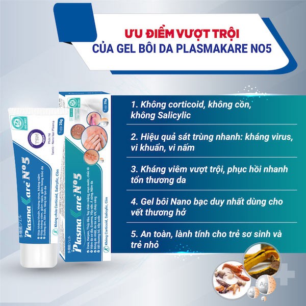 Gel bôi da PlasmaKare No5 kháng khuẩn, hết ngứa, lành nhanh loét, vết thương hở, xử lý mọi vấn đề về da