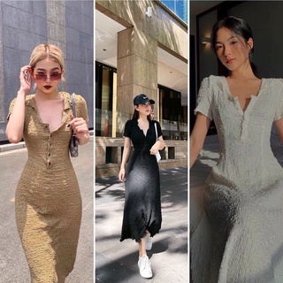 Đầm suông dài nút ngực