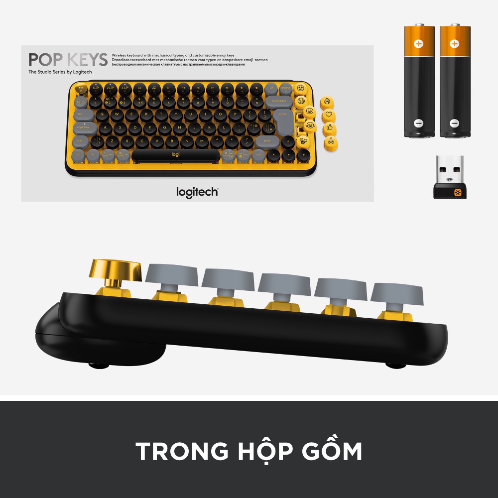 [Mã ELLOGIWL5 giảm 10%] Combo chuột và phím cơ không dây Logitech POP KEYS &amp; POP MOUSE với phím emoji có thể điều chỉnh