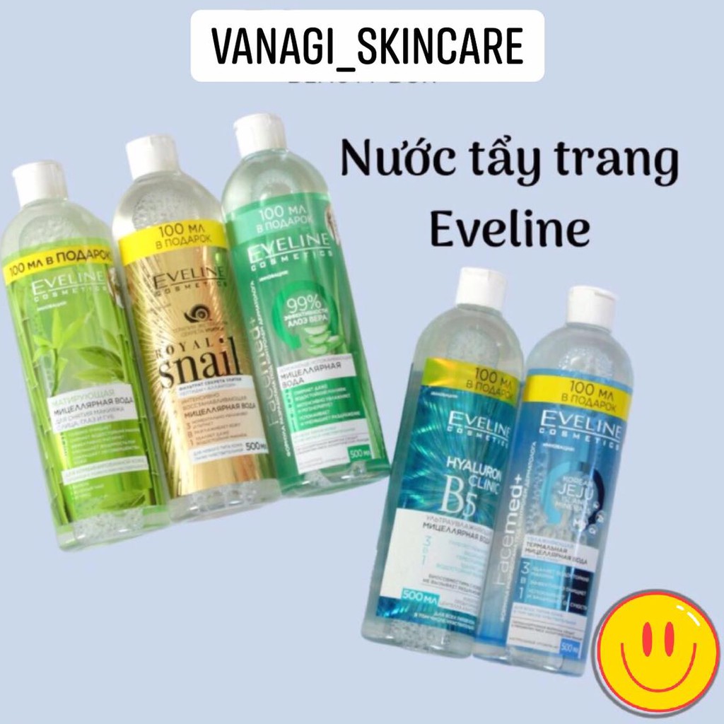 500ml tẩy trang Eveline Jeju, lô hội Aloe, B5 siêu sạch và lành tính NGA