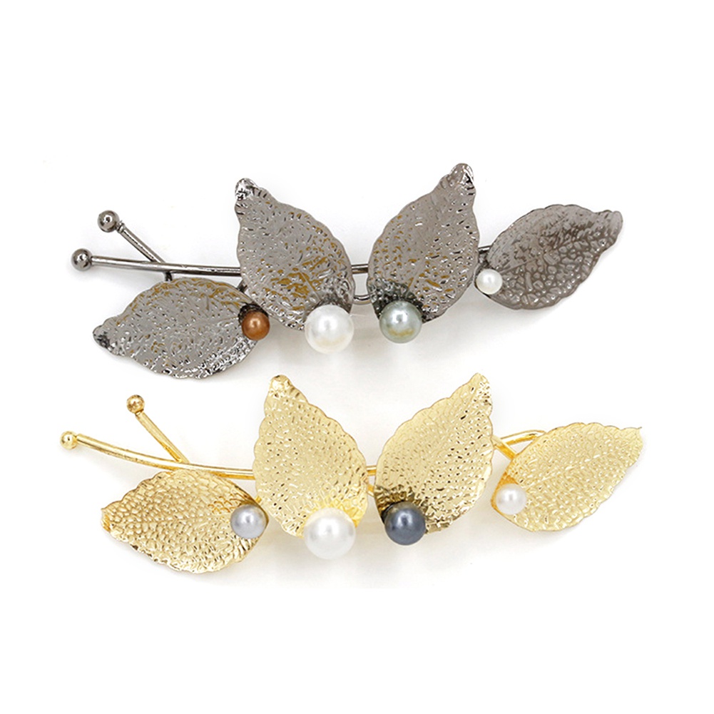 Kẹp tóc hình lá đính ngọc trai thời trang