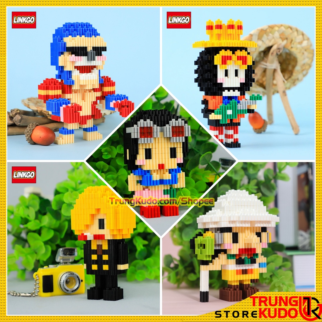 Mô hình One Piece Luffy Zoro Sanji Nami Robin Chopper ACE Usopp dạng đồ chơi xếp hình làm quà tặng, đồ decor