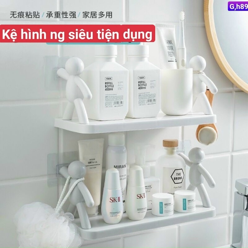 Kệ phòng tắm hình nhân để đồ dán tường để đồ nhà bếp chất liệu nhựa PP chắc chắn tiện lợi không cần khoan đục rất tiện