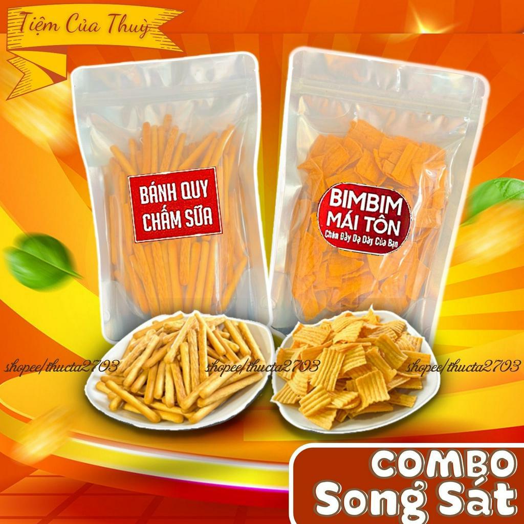 Combo SONG SÁT : Bánh Quy Que Tăm + Bim Bim Mái Tôn, Bà Tuyết Diamond, đồ ăn vặt 500G