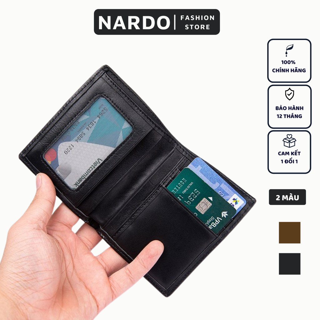 Ví nam da bò giá rẻ đẹp bóp nam thời trang cao cấp mini nhỏ gọn dáng đứng thương hiệu NARDO - BH 12 tháng