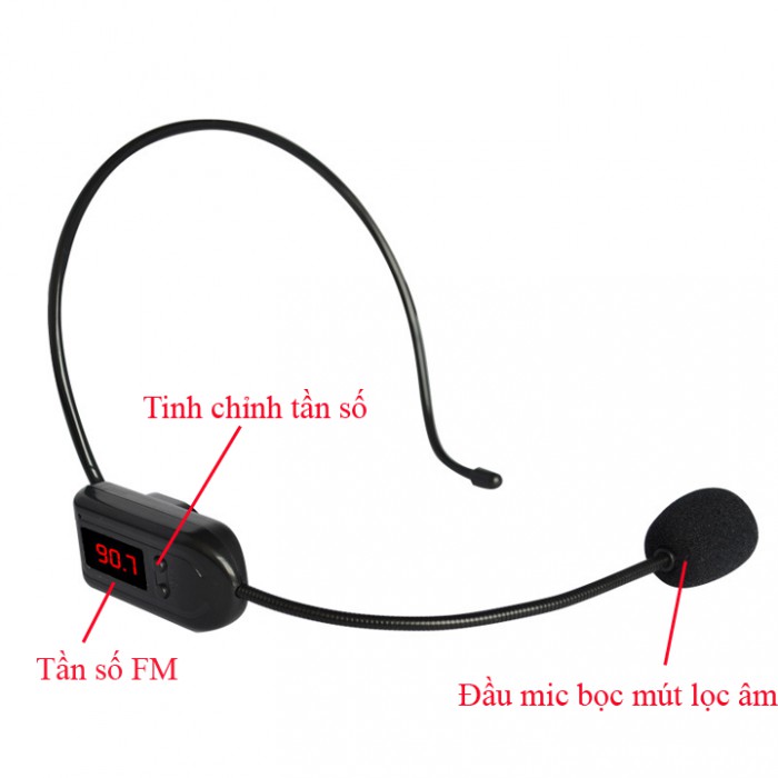 Mic trợ giảng không dây FM cài sau đầu, đeo tai, micro kết nối với loa có FM (radio), sử dụng cho nhiều loại loa