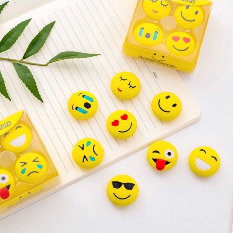 Tẩy pilu hộp 4 cục gôm hình Emoji mặt cười vui nhộn nhiều cảm xúc khác nhau cho học sinh