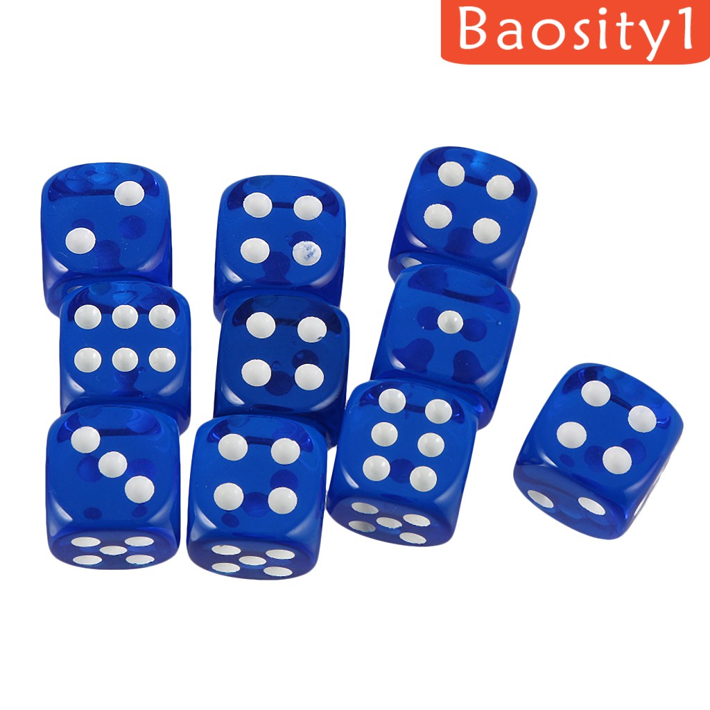 Bộ 10 Xúc Xắc Acrylic Sáu Mặt D6 Dùng Chơi Game Màu Xanh Dương