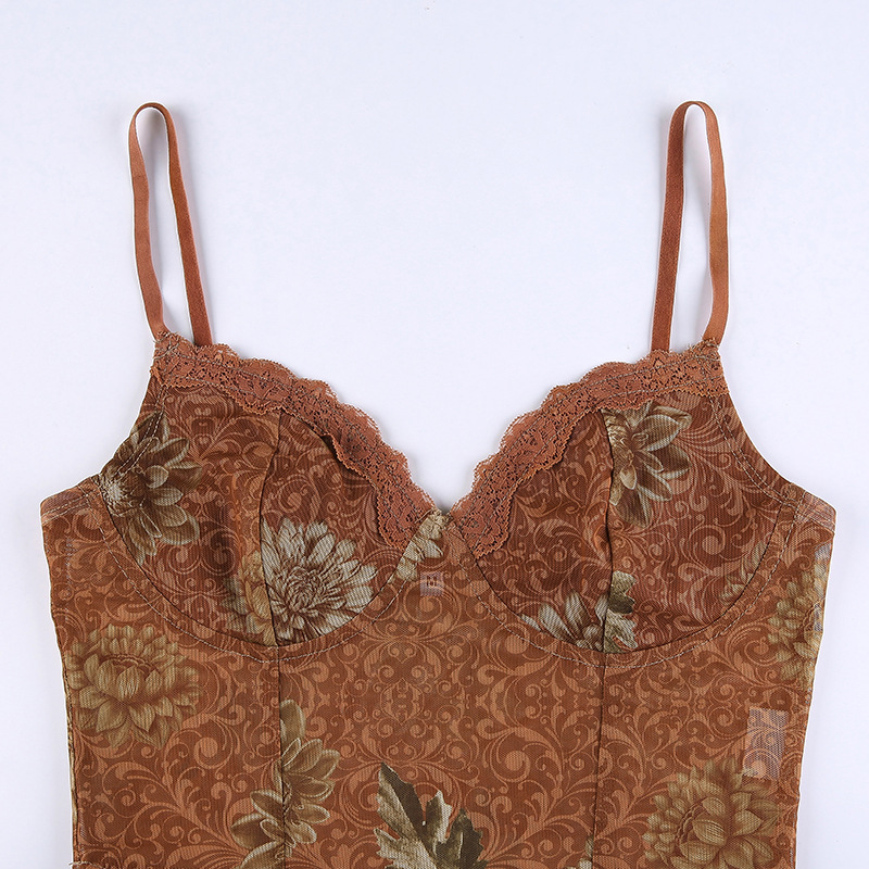 DUNEA Áo Hai Dây In Họa Tiết Với Thiết Kế Hở Lưng Gợi Cảm Dành Cho Nữ